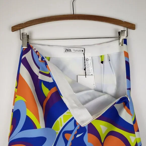 Zara NWT Mini Skirt Bold Bright Trippy Mod Retro Pucci Style Womens Size Small - Picture 3 of 6
